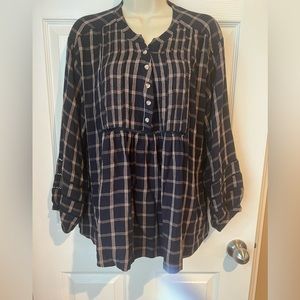 Lucky BRAND‎ Women’s Popover Shirt Navy Tan Plaid size Small